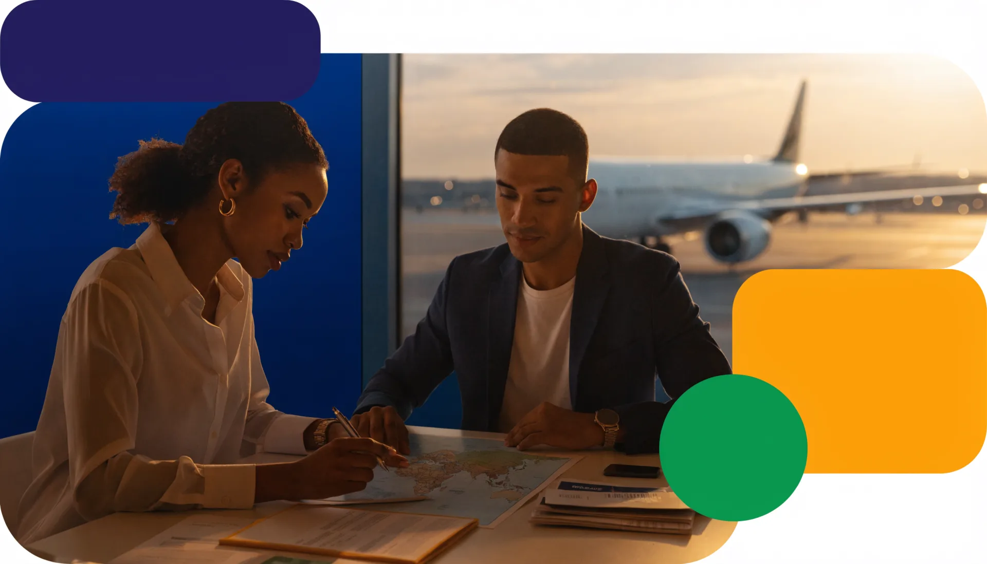 Traveler organizing documents and a relocation plan